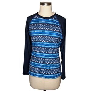 KRIMSON KLOVER Blue Fair Isle Stripe Long Sleeve Top Women's Size Small NWOT